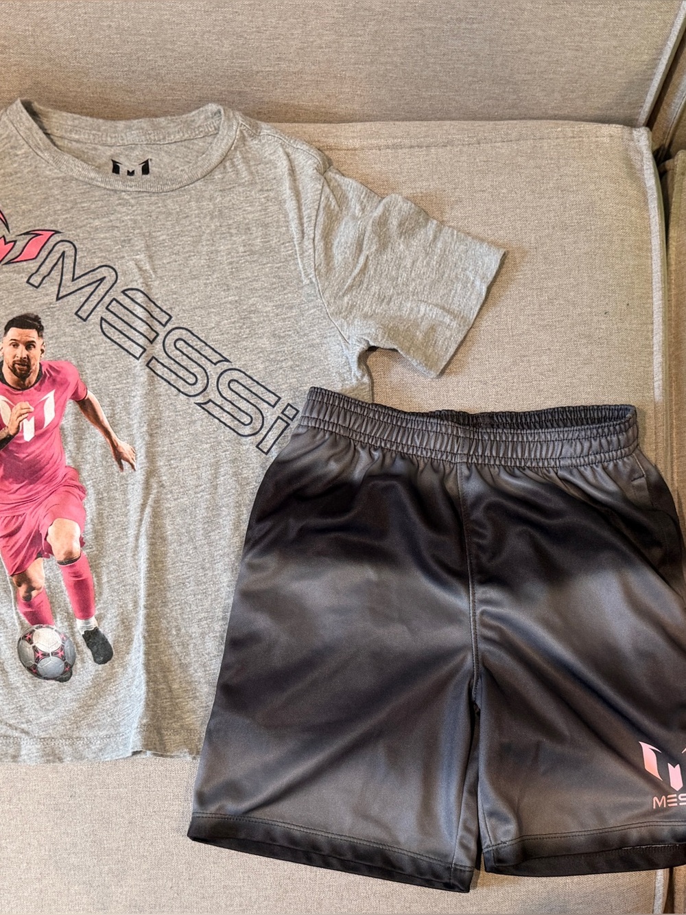 MESSI Set: Kids Matching Graphic Tee and Black Athletic Shorts, Size S